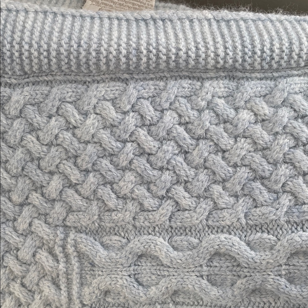 Blue White Cable Knit Wool Baby Blanket Soft Double sided